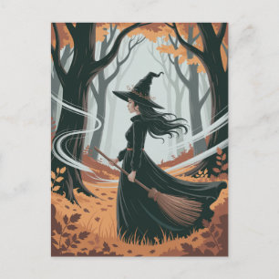 Postal Bruja moderna de Halloween en el bosque