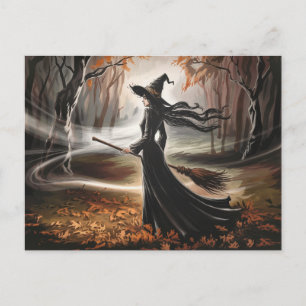 Postal Bruja moderna de Halloween en el bosque