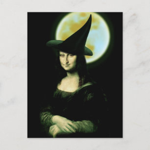 Postal Bruja Mona Lisa Halloween Luna llena