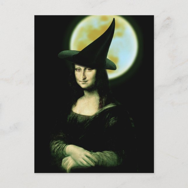 Postal Bruja Mona Lisa Halloween Luna llena (Anverso)