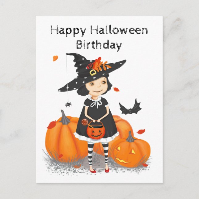 Postal Bruja Pequeña y Linda de Halloween (Anverso)