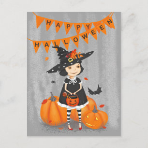 Postal Bruja pequeña y linda de Halloween