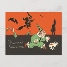 Postal Bruja Perro Payaso Murciélago Gato Negro Esqueleto