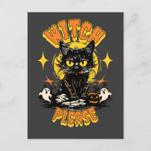 Postal Bruja Por Favor Gato Negro Halloween
