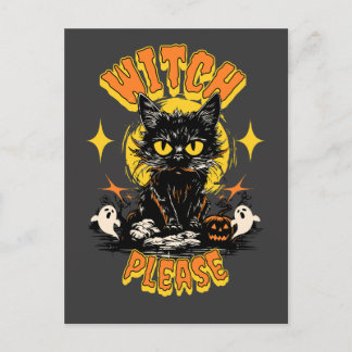 Postal Bruja Por Favor Gato Negro Halloween 