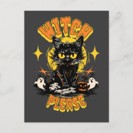 Postal Bruja Por Favor Gato Negro Halloween 