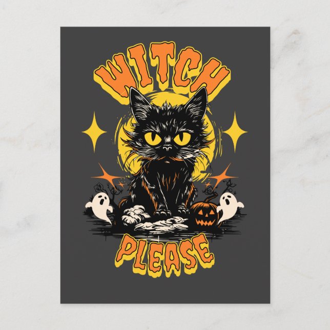 Postal Bruja Por Favor Gato Negro Halloween  (Anverso)