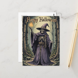 Postal Bruja púrpura encantada Feliz Halloween Mística