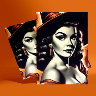 Postal Bruja Retro Chica Pin-up