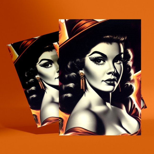 Postal Bruja Retro Chica Pin-up (Subido por el creador)