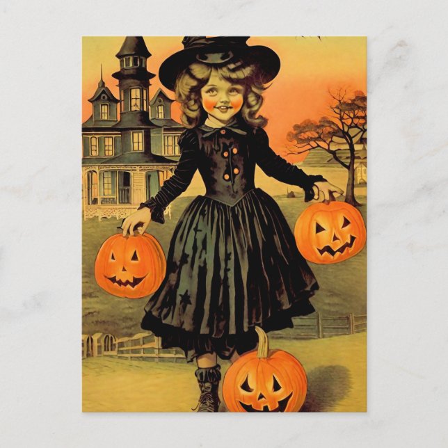 Postal Bruja Retro de Halloween (Anverso)