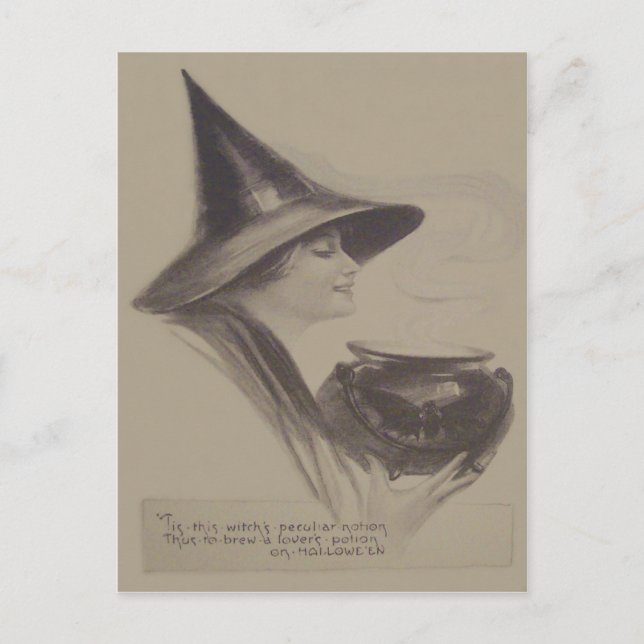 Postal Bruja sonriente poción de hechizo de caldero Sepia (Anverso)