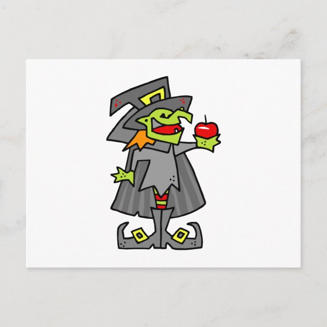 Postal Bruja sosteniendo manzana roja (Anverso)