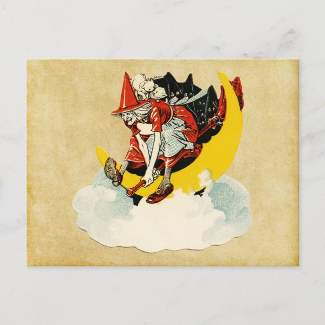 Postal bruja vintage de halloween (Anverso)