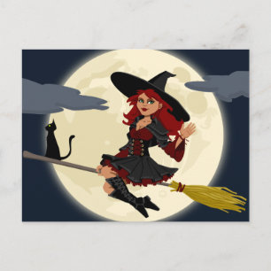 Postal Bruja voladora de Halloween