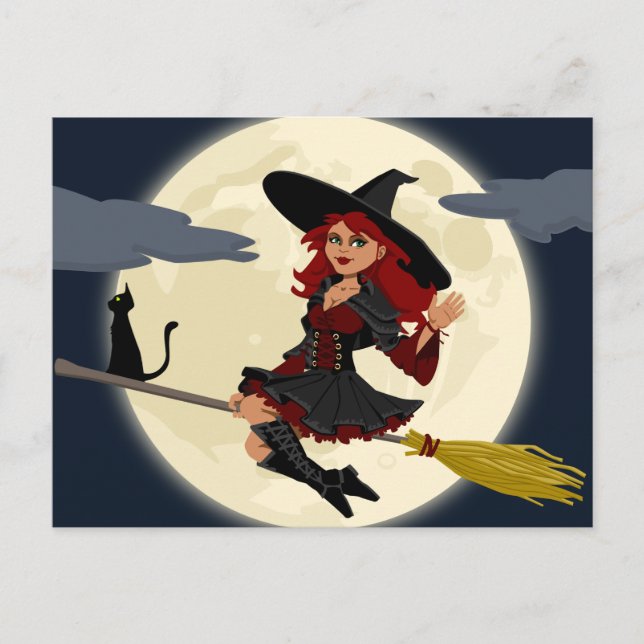 Postal Bruja voladora de Halloween (Anverso)
