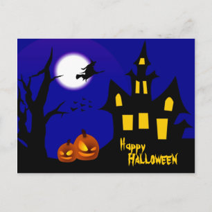 Postal Bruja voladora en Halloween Night