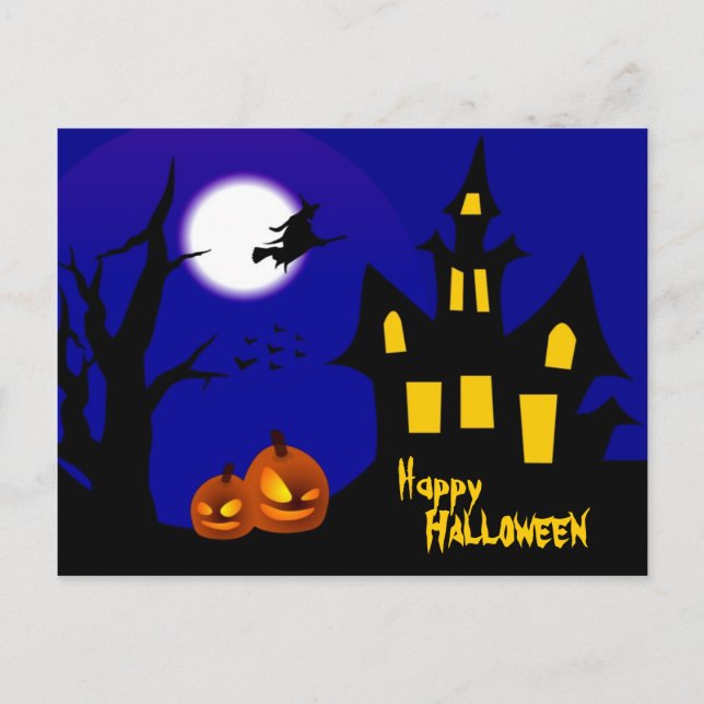 Postal Bruja voladora en Halloween Night (Anverso)