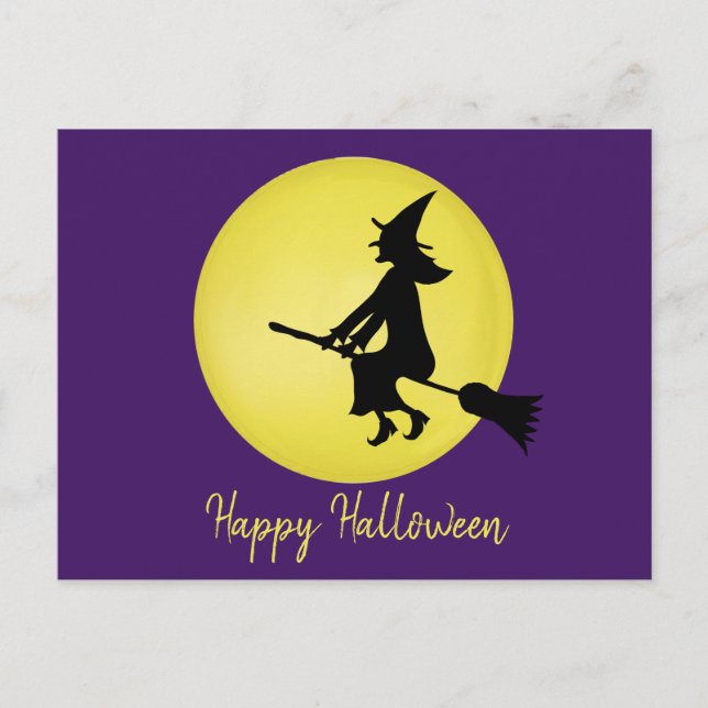 Postal Bruja voladora en la carta de la luna (Anverso)
