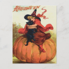 Postal Bruja y gato negro