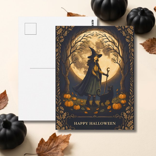Postal Bruja y gato negro de Halloween (Subido por el creador)