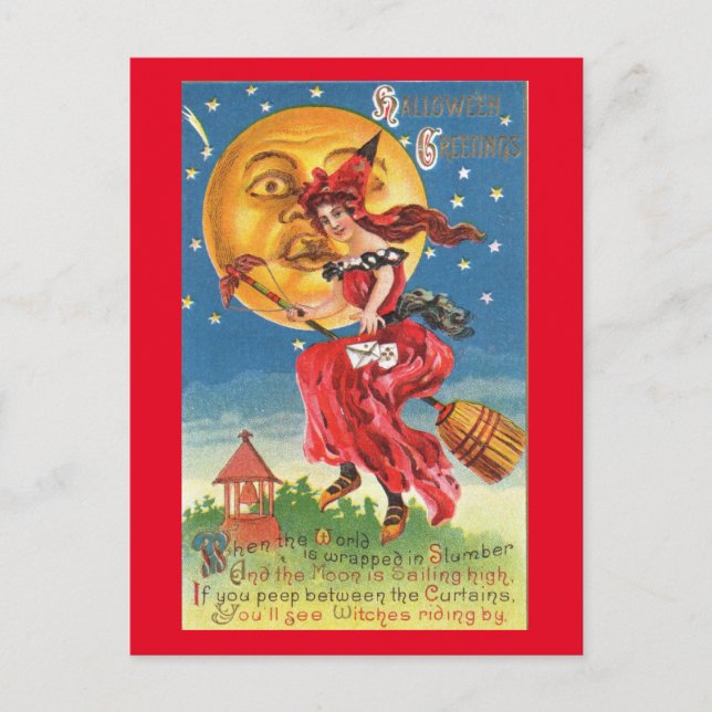 Postal Bruja y su vintage de Halloween (Anverso)