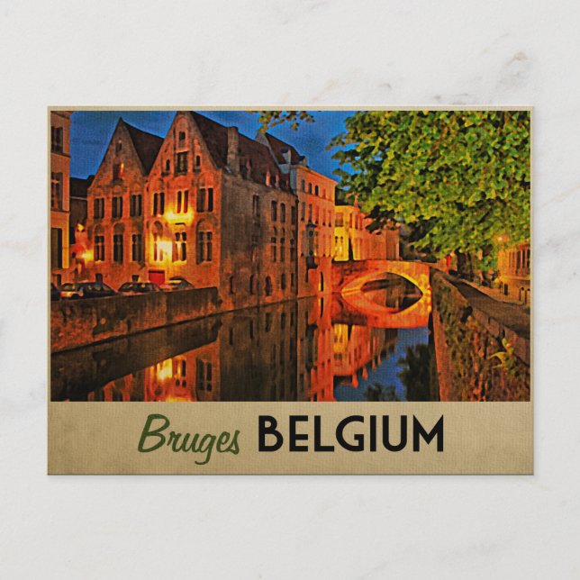 Postal Brujas Bélgica De Noche (Anverso)