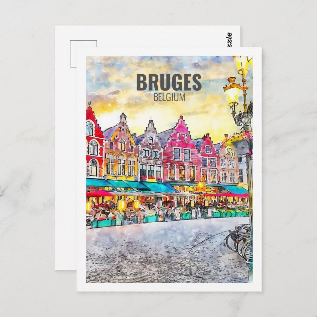Postal Brujas Bélgica Famosa Trayectoria Esbozo acuático (Anverso / Reverso)