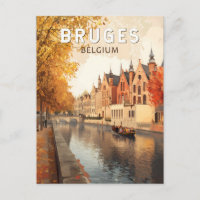 Brujas Bélgica Ilustracion Viaje Arte Vintage