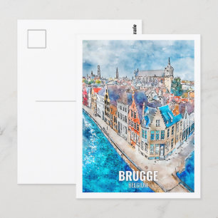 Postal Brujas Bélgica Travel Place Watercolor