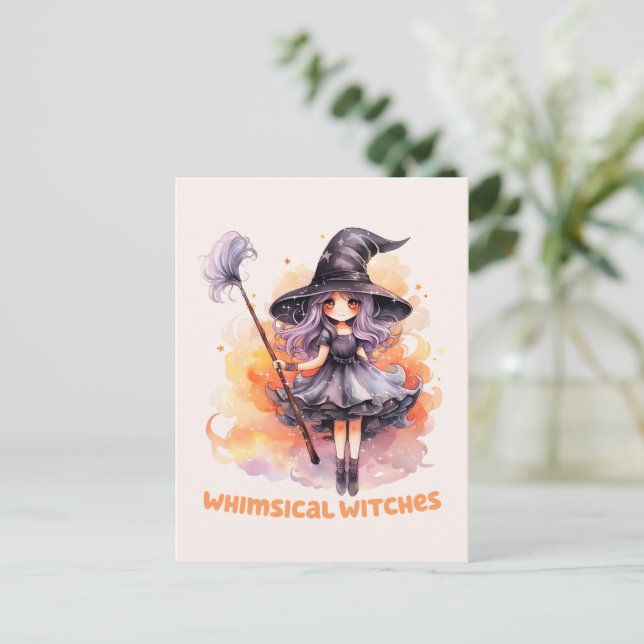 Postal Brujas caprichosas - Bruja de Halloween (Anverso de pie)
