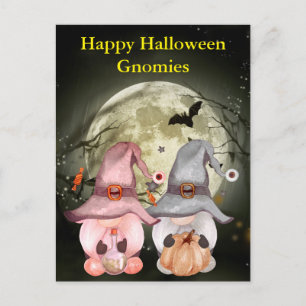 Postal Brujas Gnomos Luna Llena Feliz Halloween