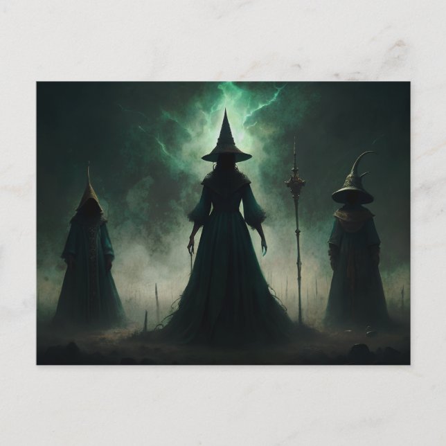 Postal Brujas góticas de la luna de Halloween (Anverso)