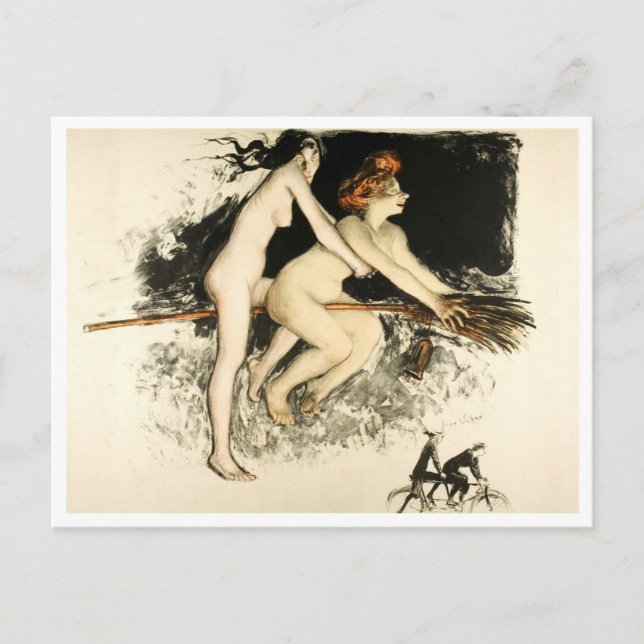 Postal Brujas, Jean Veber, Halloween, Hombre y Mujer (Anverso)