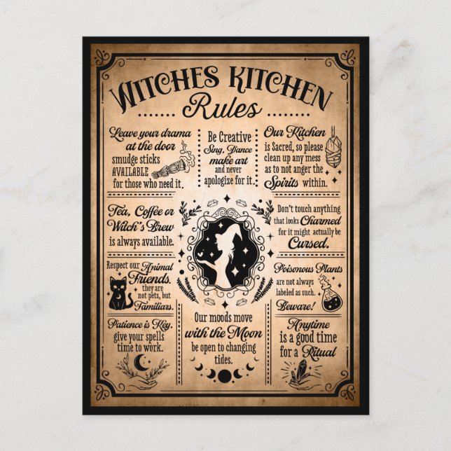 Postal Brujas Kitchen Rules Vintage Halloween (Anverso)