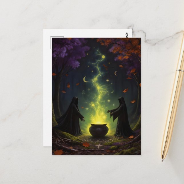 Postal Brujas realizan magia en el bosque (Anverso/Reverso In Situ)