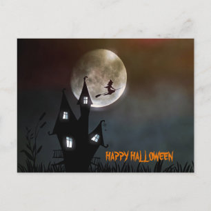 Postal Brujas volando Feliz Halloween personalizado