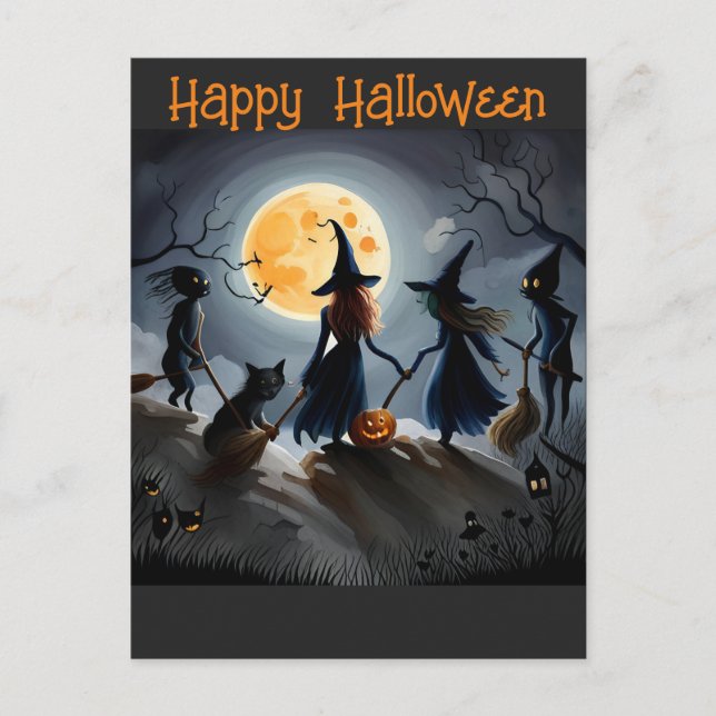 Postal brujas y amigos de Halloween (Anverso)