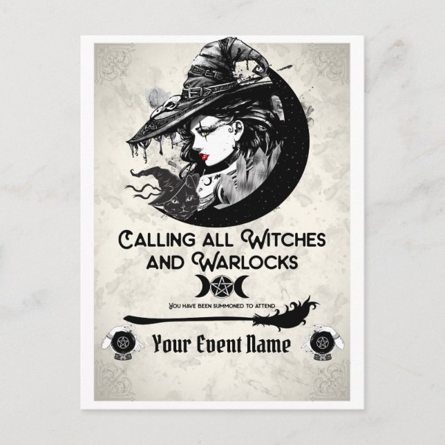 Postal Brujas y Brujos Fiesta de Halloween de Bruja Vinta (Anverso)