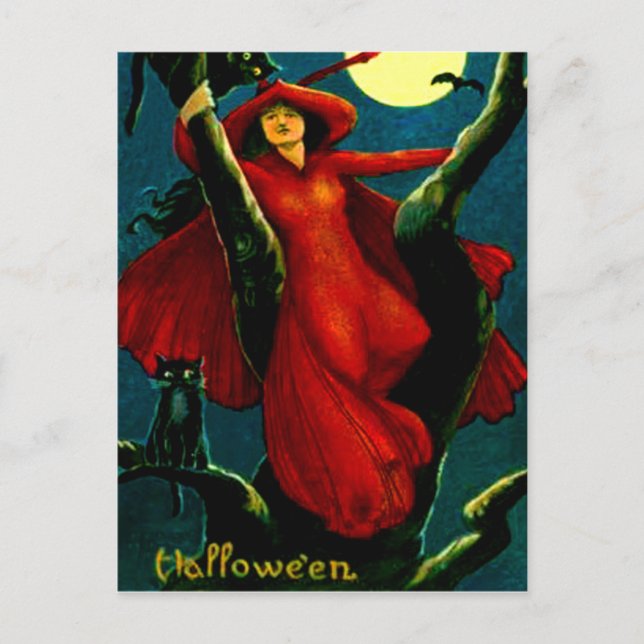 Postal Brujas y gatos negros (Anverso)