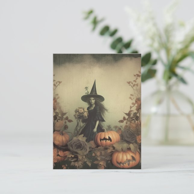 Postal Brujería de Halloween vintage (3) (Anverso de pie)