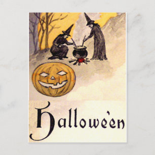 Postal Brujería de Medianoche (Tarjeta Vintage de Hallowe
