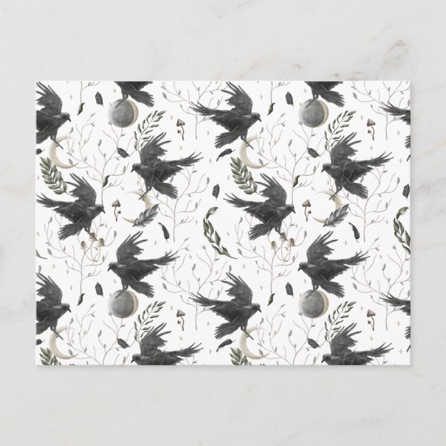 Postal Brujería de Raven Negro, Luna y Plantas Silvestres (Anverso)