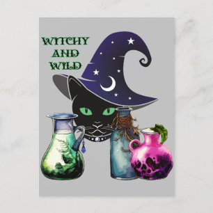 Postal Brujería Y Salvaje - Gato Negro De Halloween Y Poc