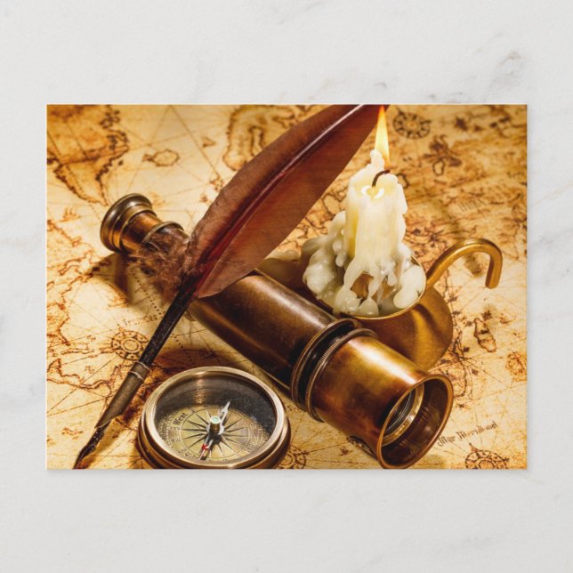 Postal brújula de antigüedades del telescopio náutico de  (Anverso)