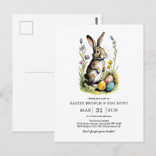 Postal Brunch de Pascua y caza de huevos Conejo de flor