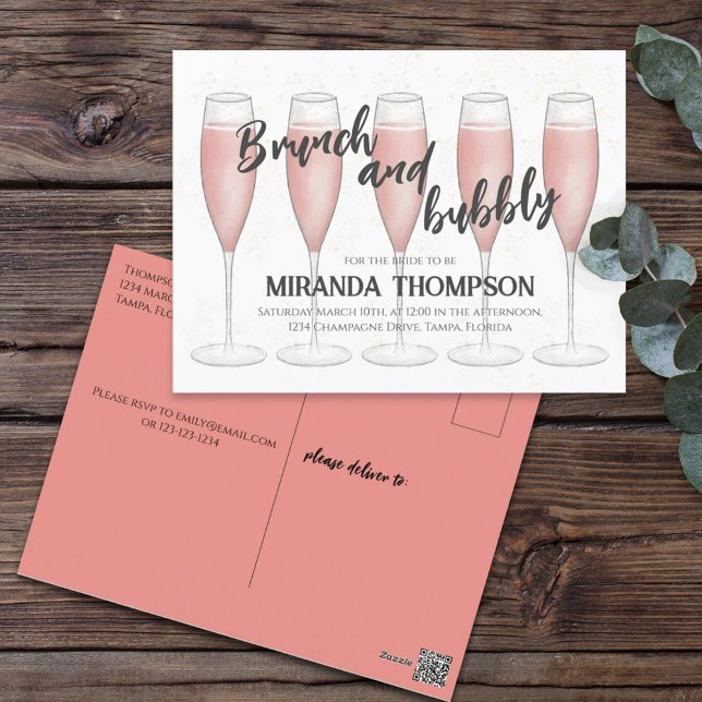 Postal Brunch rosa y ducha de novia con champán burbujean (Subido por el creador)