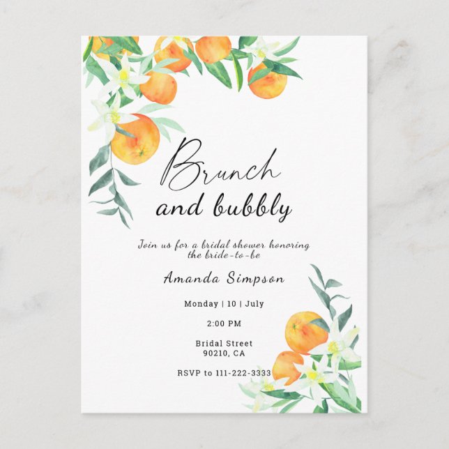 Postal Brunch y ducha de novia con burbujas (Anverso)
