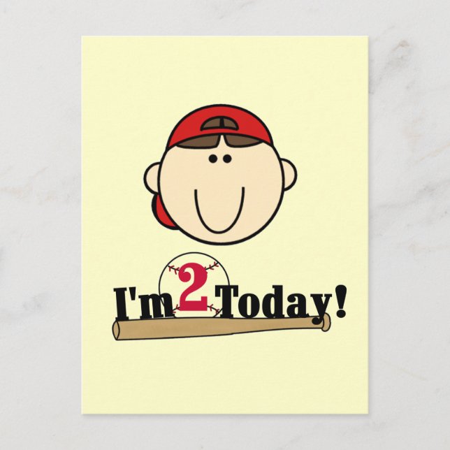 Postal Brunette Boy Béisbol Segundo cumpleaños (Anverso)