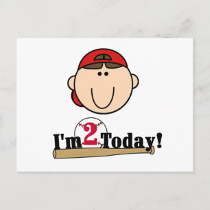 Postal Brunette Boy Béisbol Segundo cumpleaños